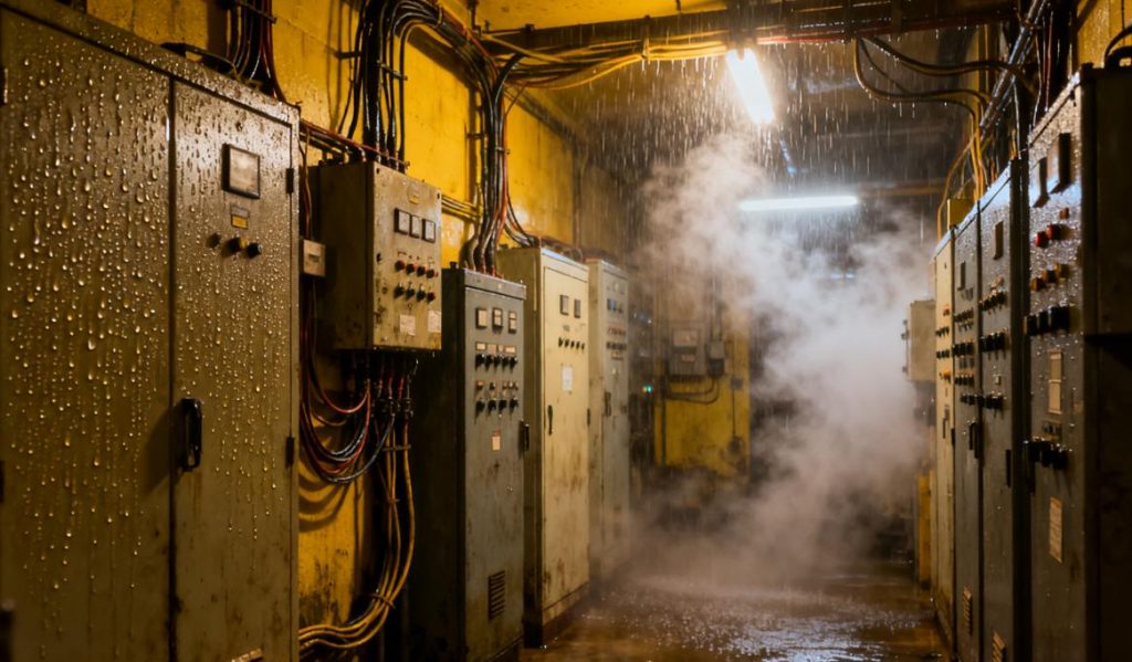 潮湿封闭的配电房，容易引起局部放电